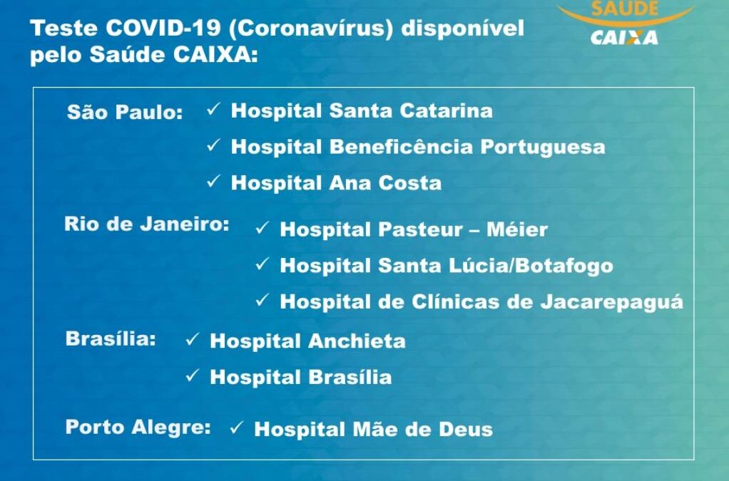 Saúde CAIXA inclui cobertura de exame para detecção do Coronavírus  COVID-19